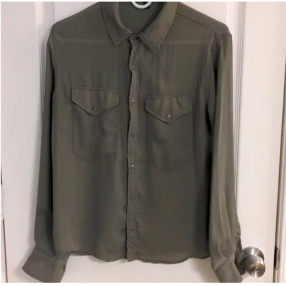 Joe's snap button down olive green blouse - Picture 1 of 5